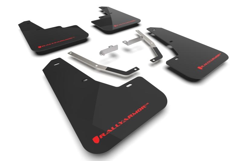 Subaru XV Crosstrek Mud Flaps - Front + Rear - Rally Armor - UR Black Flap/Red Logo - Black - `24-`25